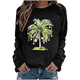 Huovud Christmas Sweatshirts for Women – Lightweight Christmas Palm Tree Graphic Pullover Top, Casual Festive Xmas Shirt