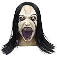 shyhand Zombie Mask Scary Scream Crying Female Ghost Mask with Long Hair Devil Horror Latex Full Head Mask Halloween Cosplay Costume Props for Adults