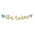 It's Twins Banner - Gold Glitter Baby Shower Bunting Gender Reveal Party for Babies Twins Decorations Supplies