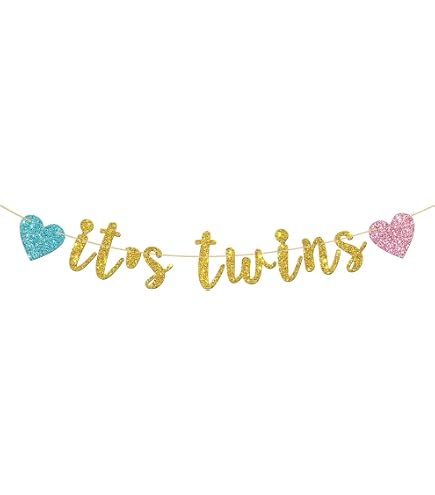 Maicaiffe 'It's Twins' Hängedeko – 18-teiliges Glitzer-Set Mit Luftschlangen Für Zwillinge-Babyparty & 1. Geburtstag