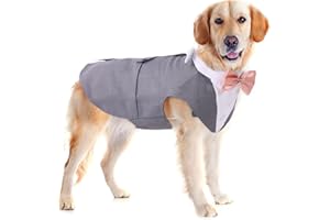 BRKURLEG Dog Tuxedo Suit and Bandana Set,Small Medium Large Breeds Dog Wedding Attire Party,Gentle Pet Prince Costume with Detachable Bow Tie Collar,Cat Vest Shirt Dress-up Cosplay Apparel for Special Events