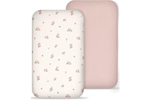 MEOWCARDS Muslin Bedside Bassinet Sheets 2 Pack, 33x20 Fitted Ultra Soft & Breathable Bedside Sleeper Sheets, Ideal for Baby Girl and Boy, Perfect for Newborns (Vintage Blossom & Pink)