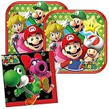 Super Mario Party Supplies Pack for 16 Guests Includes: 16 Dessert Plates and 16 Beverage Napkins