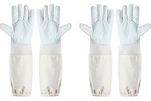ISIVBPEP 2 Pairs Ventilated Beekeeping Gloves, Bee Gloves for Men Women, Goatskin Beekeeper Glove with Ventilated Sleeves & Elastic Cuffs M