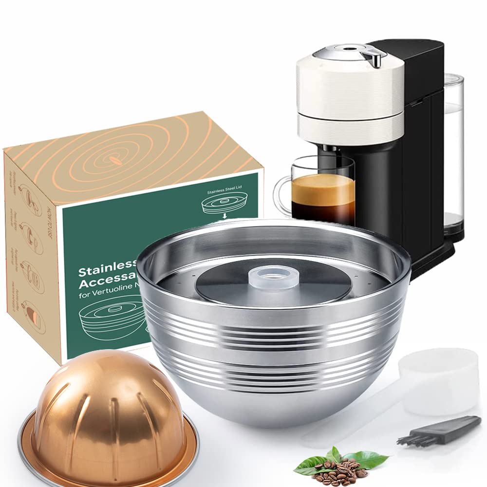 Sesama Vertuo Series Reusable Coffee Capsule Stainless Steel Compatible for VERTUO Next & VERTUO POP & VertuoPlus &Delonghi ENV135S Machine Coffee Pods Nespresso Reusable Pods Holder
