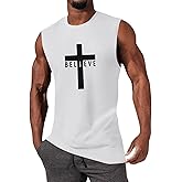 iudam Men's Cotton Graphic Tank Tops Jesus Cross Believe Printed Faith Christian Shirts