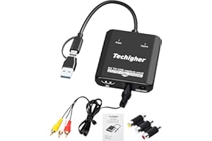 TECHIGHER VHS to Digital Converter & RCA to HDMI Adapter USB Video Capture Card for VCR/DVD/AV/PS2/Wii,av to hdmi Converter Analog to Digital & HD Display Output, wii hdmi Adapter,Save/Convert OldVideo