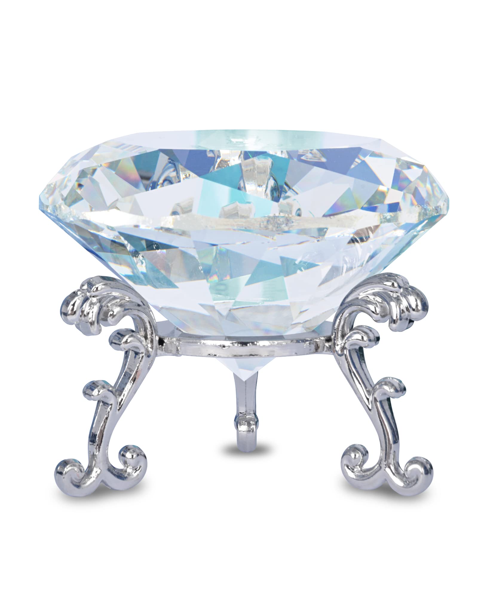FBBULES Crystal Diamond Paperweight Ornament with Metal Stand and Microfiber Pouch for Home Office Wedding Party Decoration