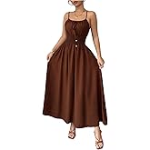 Floerns Women's Summer Long Dress Spaghetti Strap Ruched Tie Front Boho Cami Dress