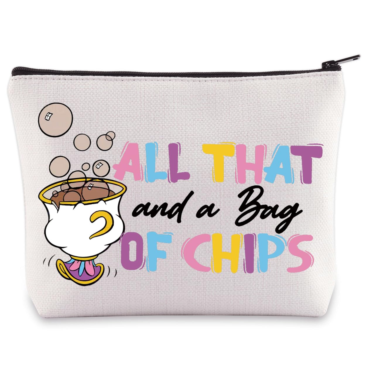 BWWKTOP Mrs. Potts And Chip Makeup Bag Beauty Beast Inspired Gifts All That And A Bag Of Chips Makeup Zipper Pouch Bag Chip Merchandise, Bag Of Chips, Bag