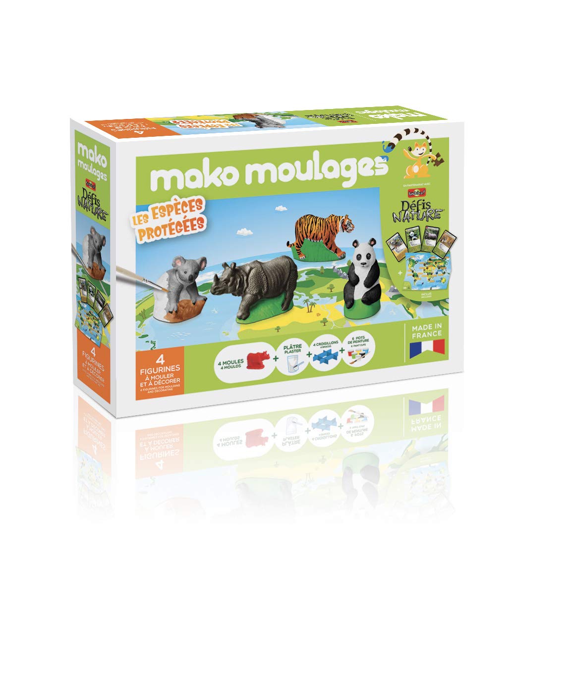 mako moulages - Protected Species with Bioviva Défi Nature - Creative Leisure Kit - Plaster and Painting - Set of 4 Moulding Figurines - Made in France - From 5 years - 39061
