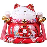Lucky Cat Coin Bank – 6 Inch Porcelain Maneki Neko Figurine, Feng Shui Fortune Cat, Ceramic Piggy Bank