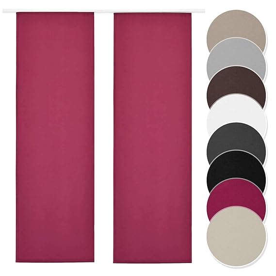 Melody Flächenvorhang 2er Set Bordeaux Blickdicht Raumtrenner mit Klettband Paneelwagen 60x245cm einfarbig #9018