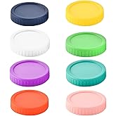 8 PCS Colored Plastic Mason Jar Lids, 86MM Wide Mouth Canning Lids with Silicone Grommets Reusable Leak Proof Food Grade Stor