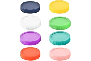 8 PCS Colored Plastic Mason Jar Lids, 86MM Wide Mouth Canning Lids with Silicone Grommets Reusable Leak Proof Food Grade Stor