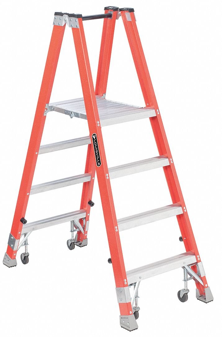 Twin Platform Ladder, 3 ft 10", FGL, 300 lb Industrial