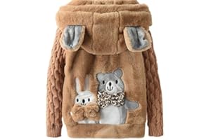 Linjinx Kids Girls Fur Fleece Zip Up Hooded Jacket Coat Winter Warm Animal Ear Hoodie Sweater Outwear
