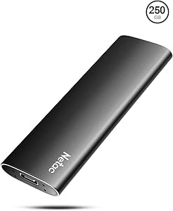 Netac 250GB Portable SSD, USB3.2 Gen2 10Gbps, Type-C PSSD, Read Speed up to 500MB/s External SSD, Aluminium Alloy Portable Solid State Drive for PC/Laptop/Mac/Android/Xbox/PS4 - ZSlim