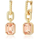 Birthstone Crystal Dangle Drop Earrings, 18K Gold Plated Huggie Hoop Hypoallergenic Earring Jewelry Gifts for Women