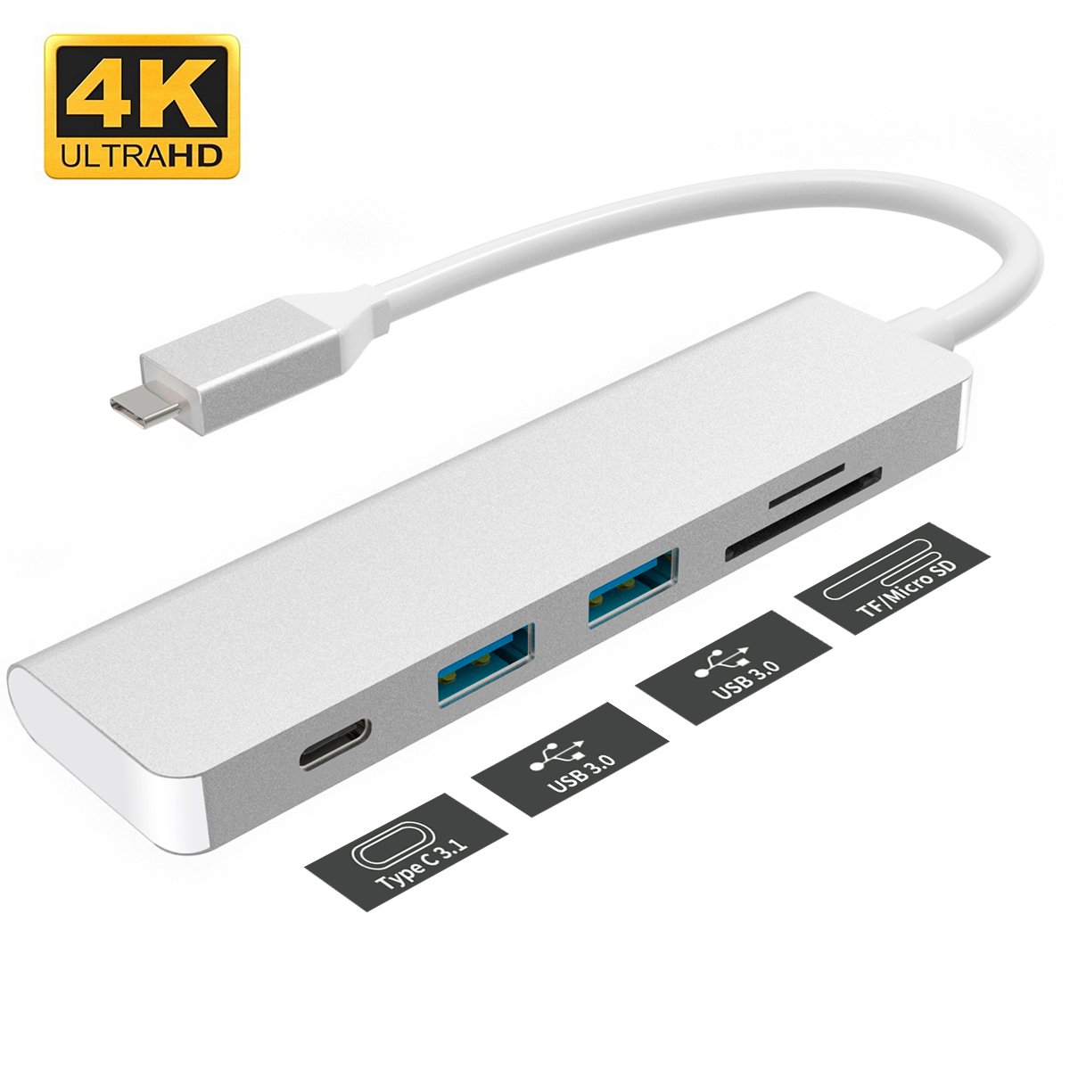 USB C Hub,ink-topoint Type-C Adapter with USB 3.1 Port,2USB 3.0 and SD/TF Card Reader,Aluminum USB C Adaptor for 2017 MacBook Pro/2017 iMac/HuaWei MateBook and more