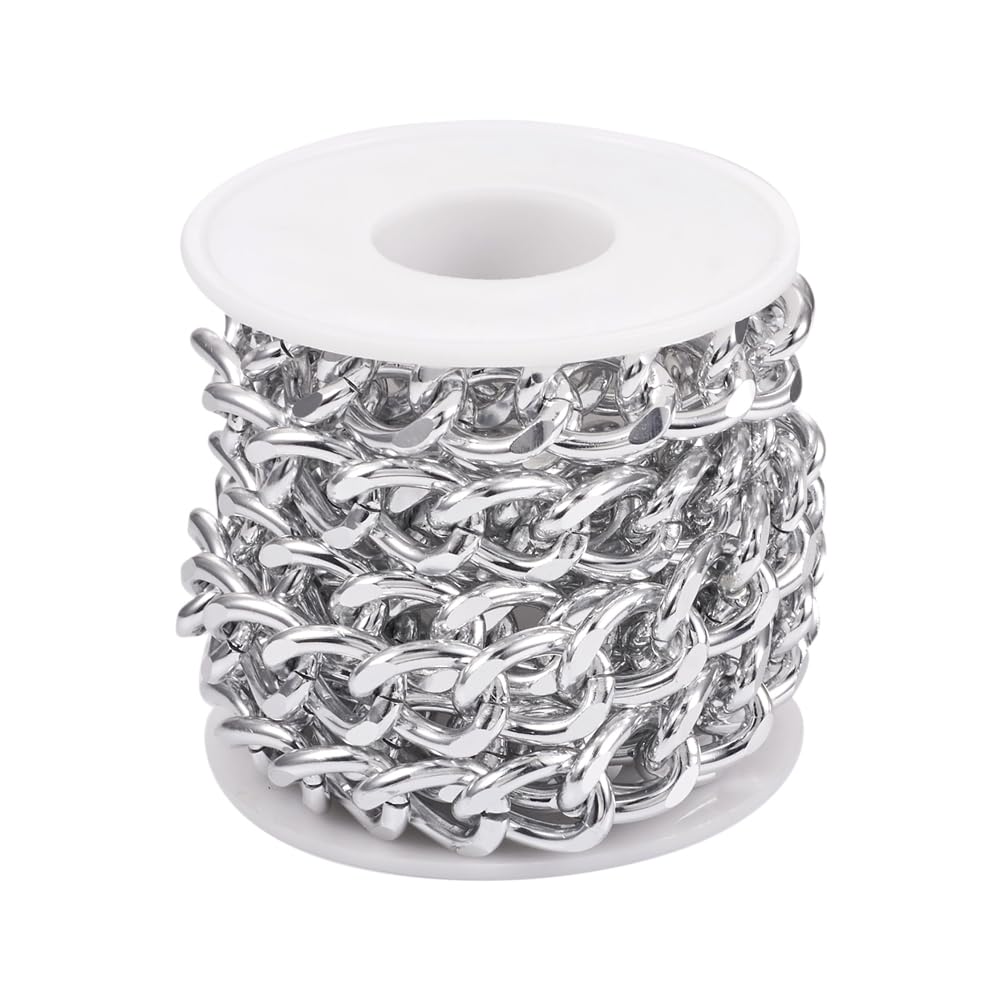 Boutigem 2M Aluminium Curb Chains Unwelded Twisted Chains Metal Chunky Chain Link 17x13x3mm for DIY Jewellery Making
