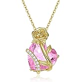 Molenia Heart Birthstone Rose Necklace for Women: Genuine 925 Sterling Silver Rose Gold Pendant Dainty Necklace Gold Jewelry Valentines Christmas Anniversary Birthday Gifts for Wife Mom Daughter