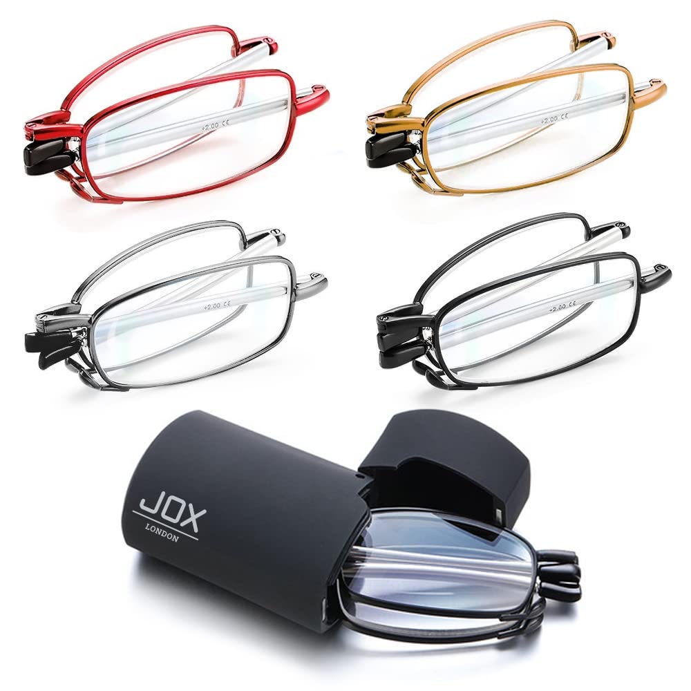 JOX Folding Reading Glasses, With Flip Case, Portable Mini Reading Glasses, Compact pocket reading glasses for Men and Women (Red, 1.0)