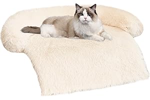 WELLYELO Small Calming Dog Bed Sofa Couch for Small Dogs and Cats - Fluffy Plush Mats for Furniture Protector With Washable Cover (30x26x5, White)