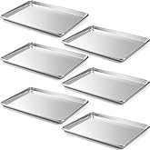 CURTA 6 Pack Aluminum Sheet Pan, NSF Listed Half Size 18 x 13 inch Commercial Bakery Cake Bun Pan, Baking Tray