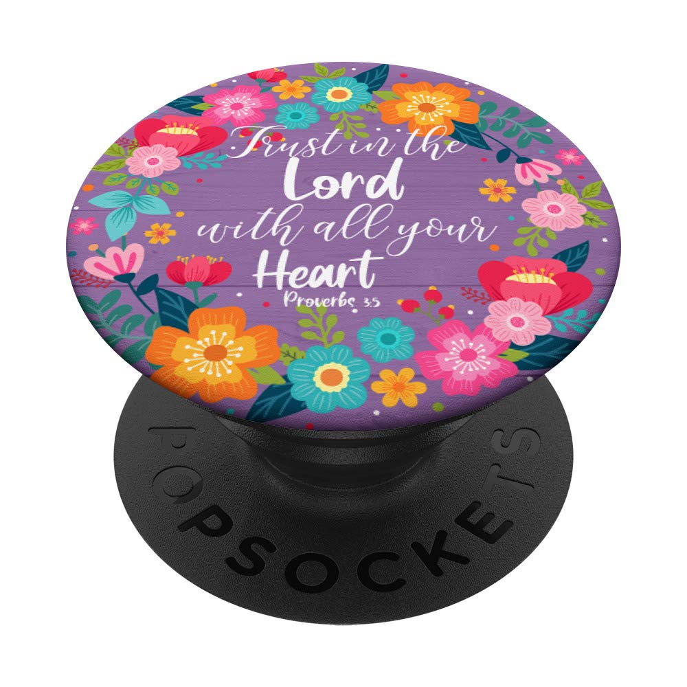Purple Pink Proverbs 3 5 Christian Bible Verse Floral PopSockets Swappable PopGrip