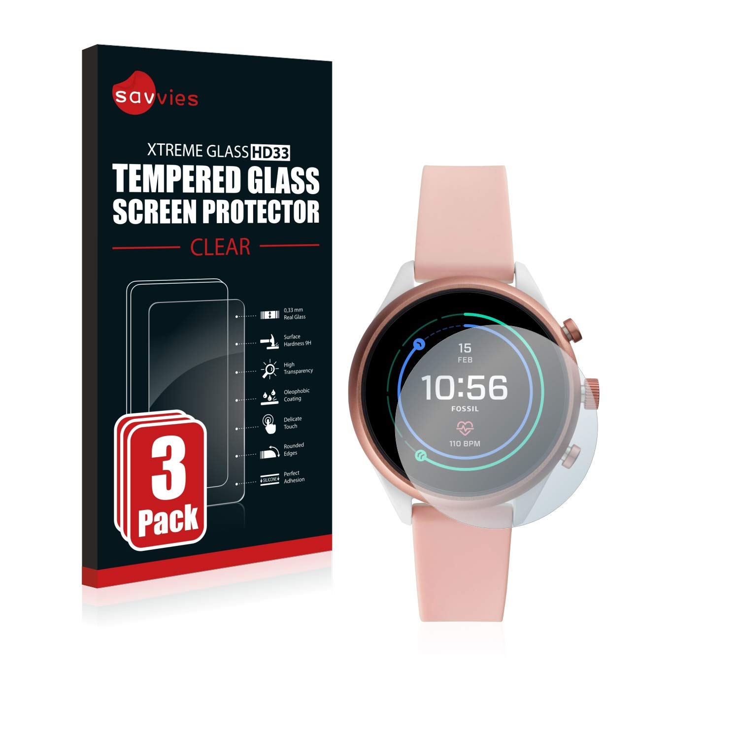 savvies Cristal Templado Compatible con Fossil Sport (41 mm ...
