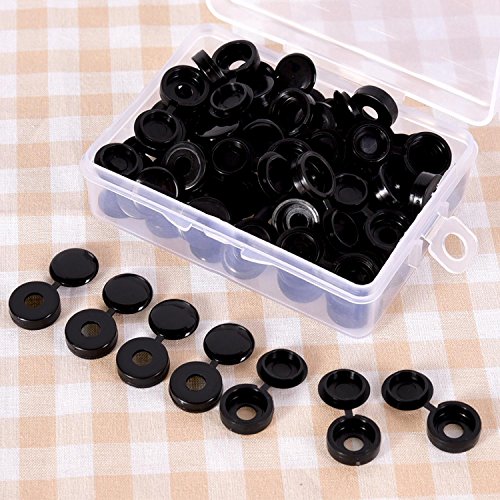 60 Pieces Black Screw Covers Plastic Screw Caps with Storage Box for Number 6/ 8 Screws, Black