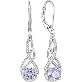 Rocayi Infinity Leverback Dangle Drop Earrings for Women 925 Sterling Silver Birthstone Earrings Gemstone Jewelry Gifts for Women Wife Girlfriend Mother Daughter Her
