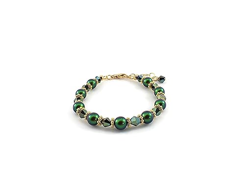 Amazon Com Emerald Swarovski Pearl Bracelet Metallic Green Beads May Birthstone Customize Length Jewelry Inspirations Handmade emerald swarovski pearl bracelet