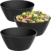 VnkloMes 10 inch Bowls for Salad, Large Black Serving Bowl 118 oz, Bamboo Fiber Bowls Set of 3, Microwave and Dishwasher Safe, Great for Salad, Fruits, Vegetables and Pasta, BPA Free