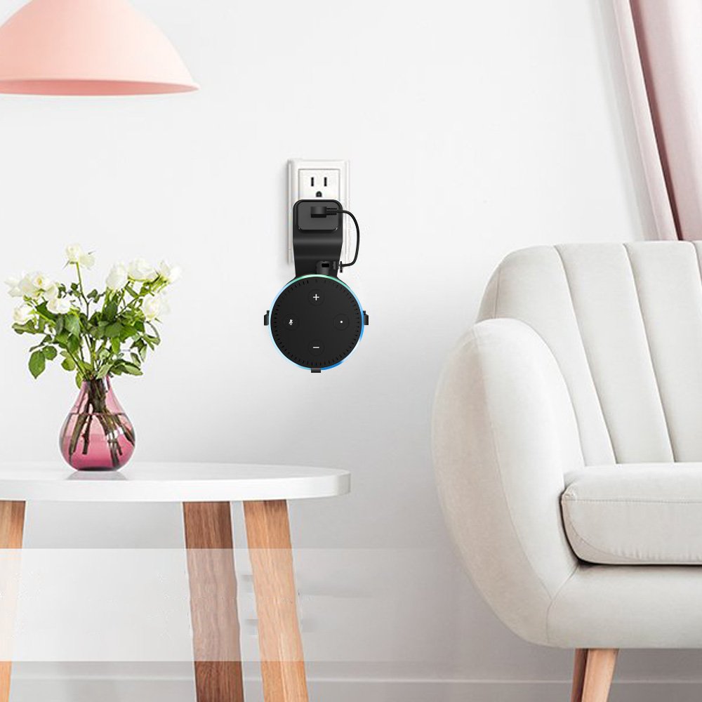 Echo Dot Wall Mount,KFK Outlet Wall Mount Hanger Stand for Dot 2nd Generation & Other Round Voice Assistants, A Space-Saving Solution for Your Smart Home Speakers Without Mess Wires Or Screws