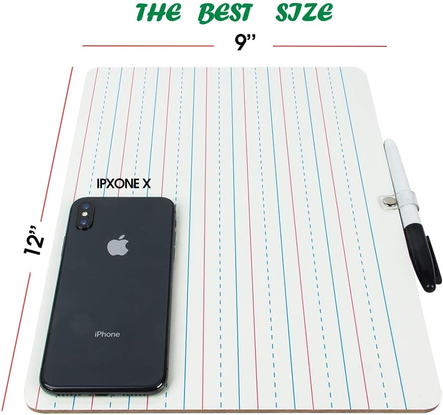 Grope Dry Erase Lapboard Portable Learning Board, Double Sided, Lined/Plain Writeboard Mini Lapboards with Black Marker for Students 9x12 inches Set of 1 : Office Products