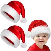 Doiurcs Baby Santa Hat: Christmas Hat for Infant,Xmas Holiday Hat,Unisex Velvet Classic Santa Hat for Christmas New Year(Baby 2Pcs)