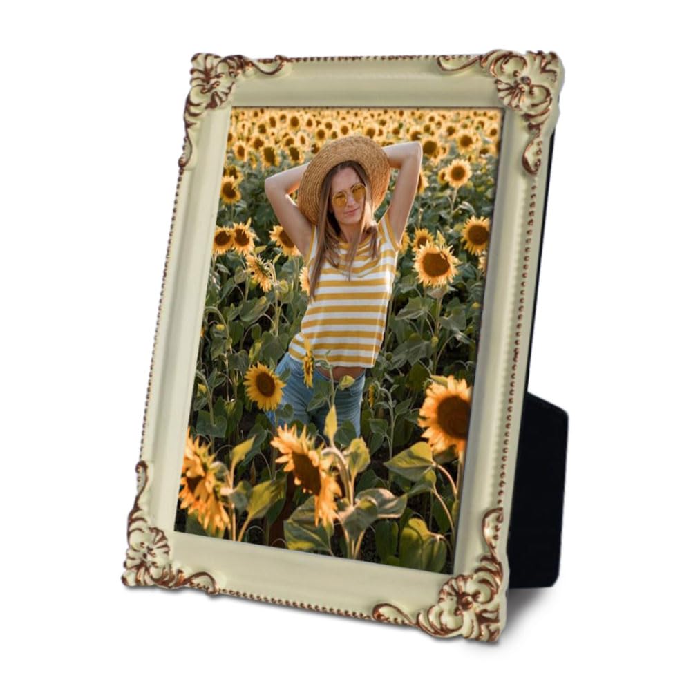 Photo 1 of ***MAJOR DAMAGE*** Enartly Picture Frame 5"x7" Photo Frame Creamy White Frame with Gold Edge, Modern Simple for Christmas Gift Family Wedding Kids Friend Pet Home Office Display Desktop Table Decor