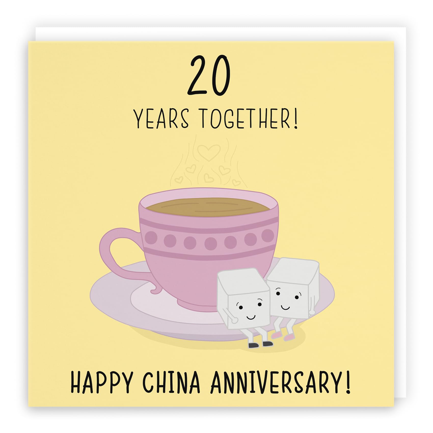 Hunts England - Cute 20th Wedding Anniversary Card - 20 Years - Happy China Anniversary - Fun Tea Cup Design - Iconic Collection - For Couples, Friends, Him, Her — image 1