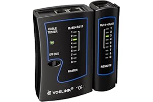 VCELINK Network Cable Tester, Ethernet Wire Test Tool for RJ45 CAT6A, CAT6, CAT5E, CAT5 Cable and RJ11 Phone Cable, Black, 1-
