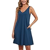 Marvmys Women's Cotton Nightgown Tank V Neck Sleep Shirts Sleeveless Sleep Dress with Pockets