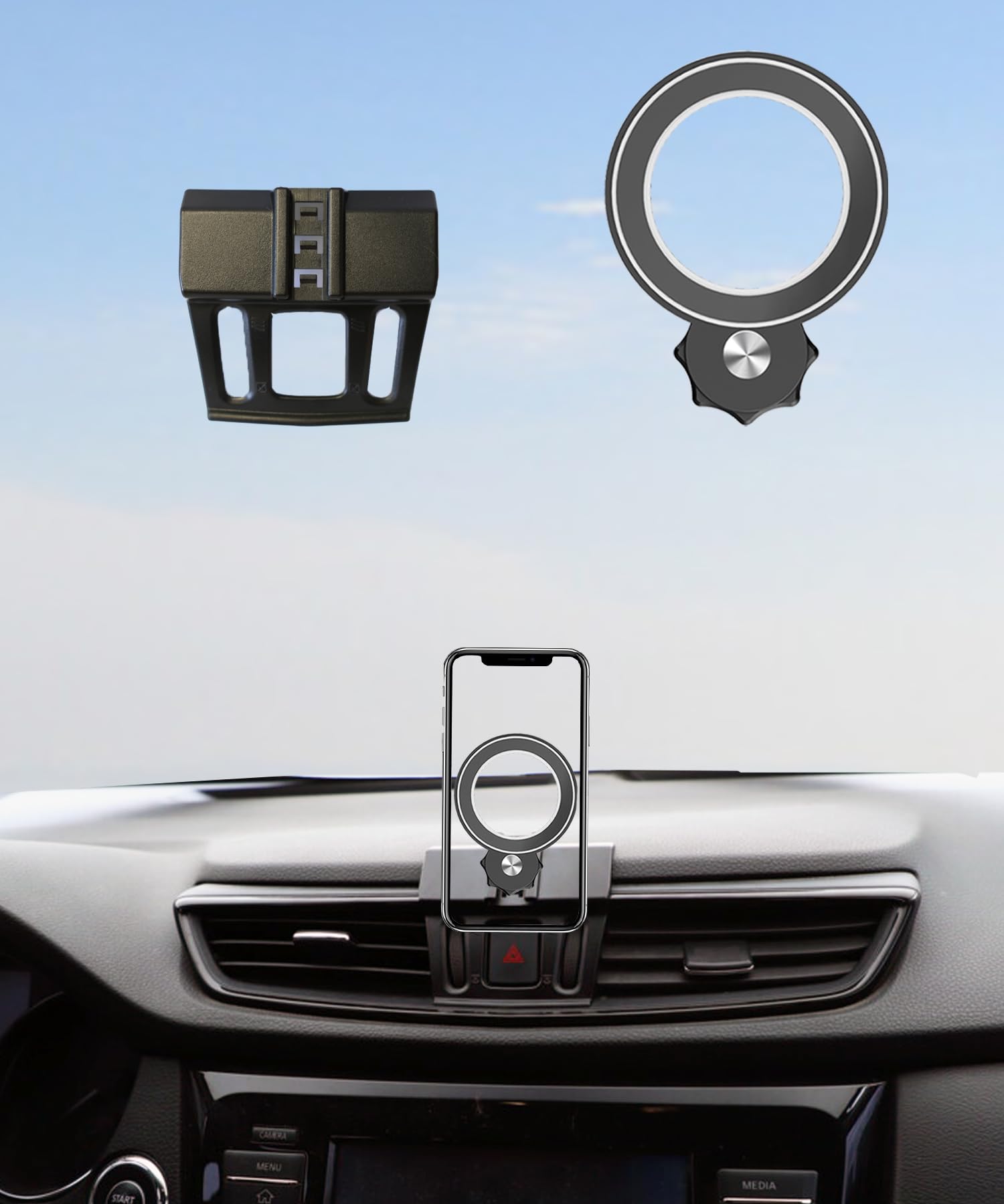 AbeeyGeomarn Car Phone Holder for Nissan Rogue 2014-2020 Accessories Compatible with MagSafe Hands-Free 360 Degree Rotation Adjustable Cell Phone Mount Does Not Affect Air Vent