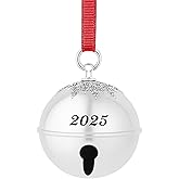 Christmas Sleigh Bell Ornament 2025 – Engraved Christmas Bell with Snowflake Embossed Top with Red Ribbon – Collectible Christmas Tree Decoration Keepsake Gift