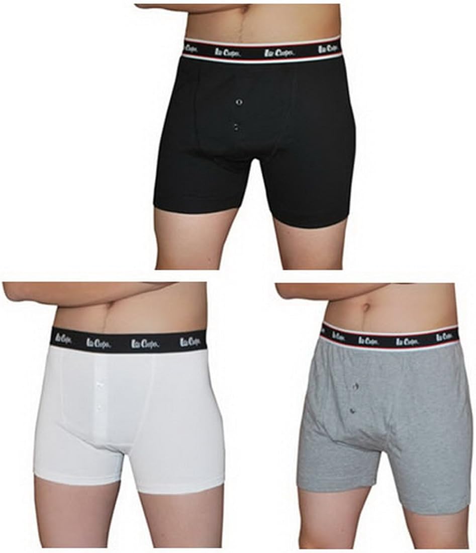 3 PACK Mens Lee Cooper Button Fly Boxer Trunks / Underwear