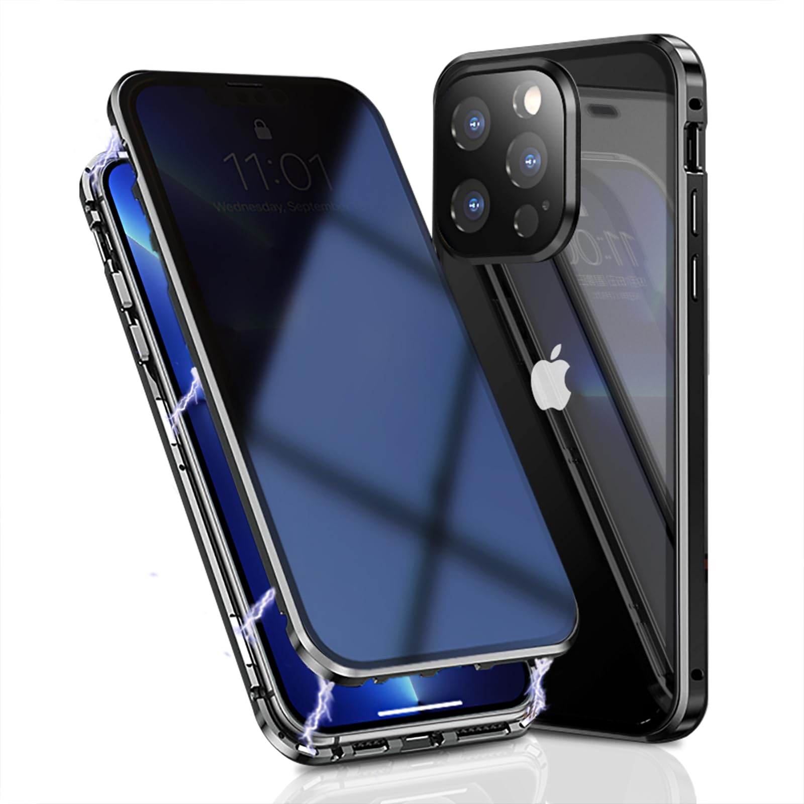 OMGZONE Privacy Case for iPhone 16 Pro Max Magnetic Cover,Screen Protector built-in Anti-peep Tempered Glass Full Cover with Camera Protector,360 Degree Metal Bumper Case for iPhone 16 Pro Max,Black