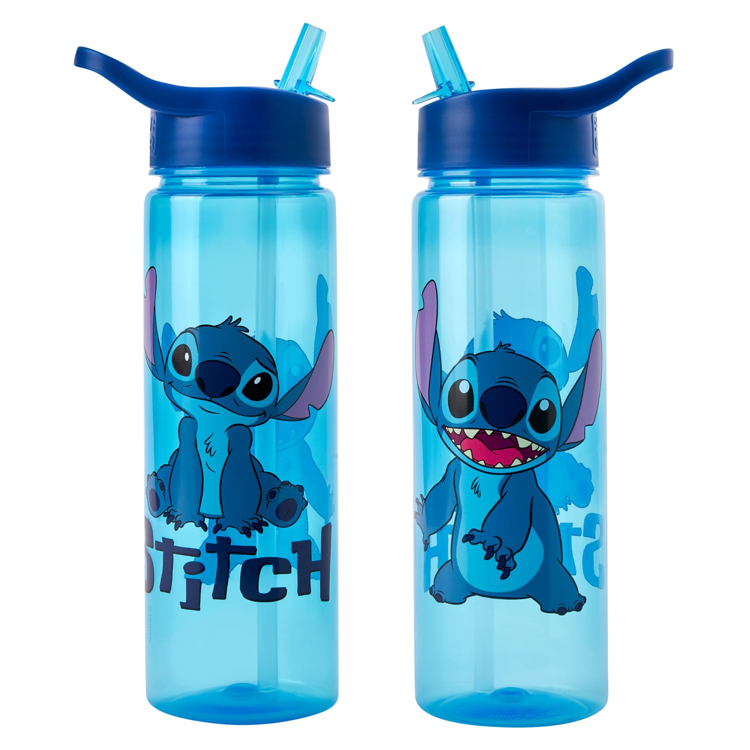Disney Stitch Water Bottle Flip Up Straw 600ml – Official Merchandise by Polar Gear – Kids Reusable Non Spill - BPA Free - Recyclable Plastic - Ideal For School Nursery Sports Picnic