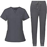 niaahinn Women's Scrub Top with Classic V-Neck & Yoga Jogger Pants Medical Nursing Uniform Set