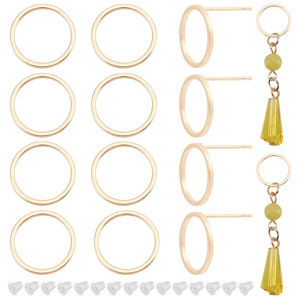 BENECREAT 20PCS 18K Real Gold Plated Circle Stud Earrings Diameter 12mm Hollow Circle Ear Stud with Jewelry Container for DIY Jewelry Makings, Pin: 0.5mm — image 1