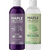 Sulfate Free Shampoo and Conditioner Set - Tea Tree Sage and Rosemary Shampoo and Conditioner for Dry Flaky Scalp Care - Deep Cleansing Color Safe Shampoo and Conditioner for Damaged Dry Hair Care